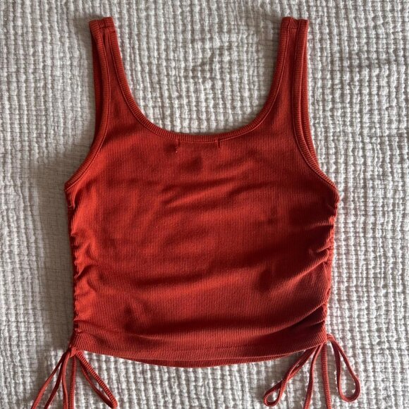 BCBGeneration Ribbed Side Tie Cropped Tank Top Burnt Orange Normcore Casual - Picture 4 of 7
